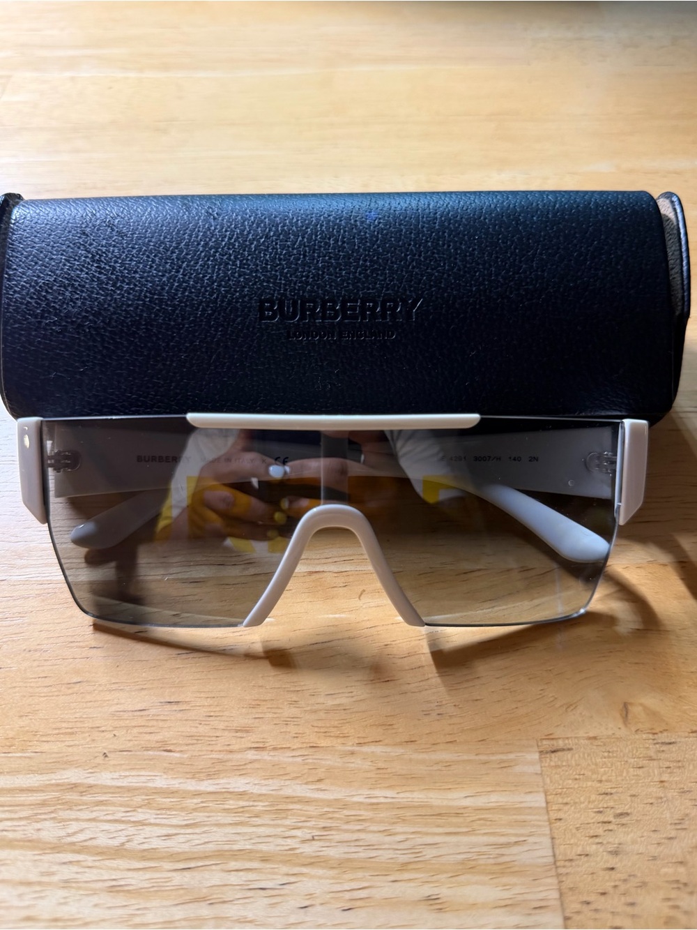 Burberry White Shield Sunglasses with Gradient Smoke Lenses